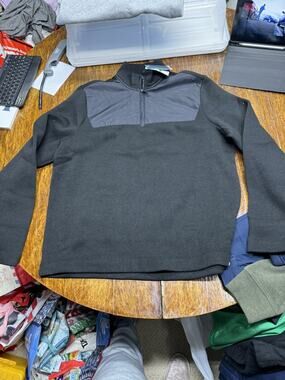 Perry Ellis Sweater Pullover Mens Large Black Mock Neck 1/4 Zip Long Sleeve